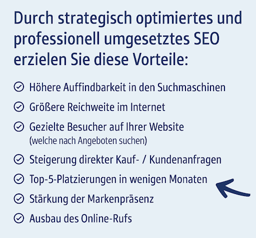 Liste der Vorteile von professionellem SEO.